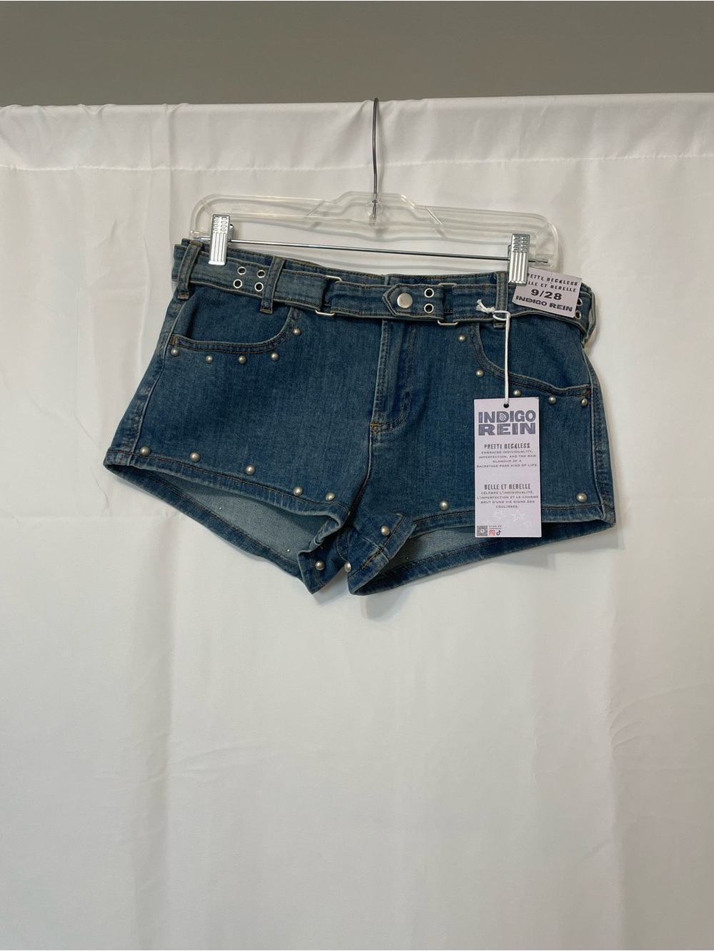 Indigo Rein Studded Denim Short Shorts Blue Women’s Medium